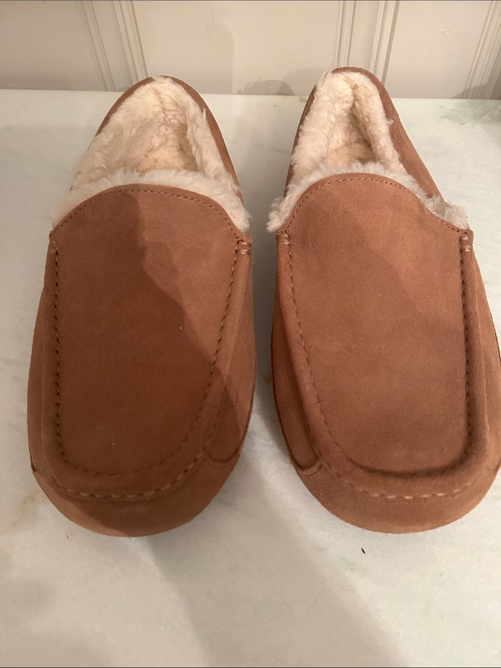 UGG Men's Chestnut Suede Shearling-Lined Slip-On Loafers 10EEE